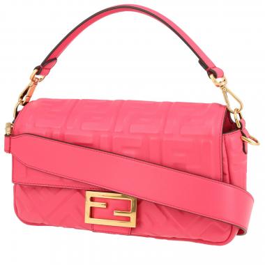 Bolso de mano Fendi  Baguette en cuero Monogram rosa fucsia