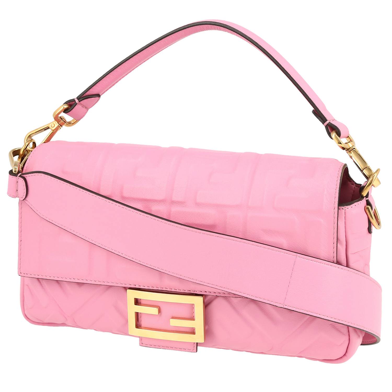 Baguette Handbag In Pink Monogram Leather