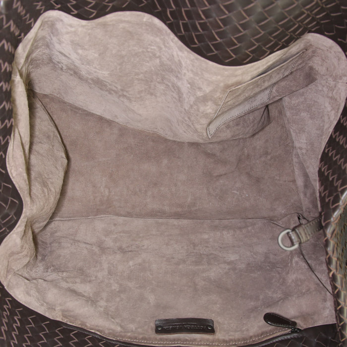Borsa shopping Bottega Veneta  Cesta in pelle intrecciata marrone - Detail D2