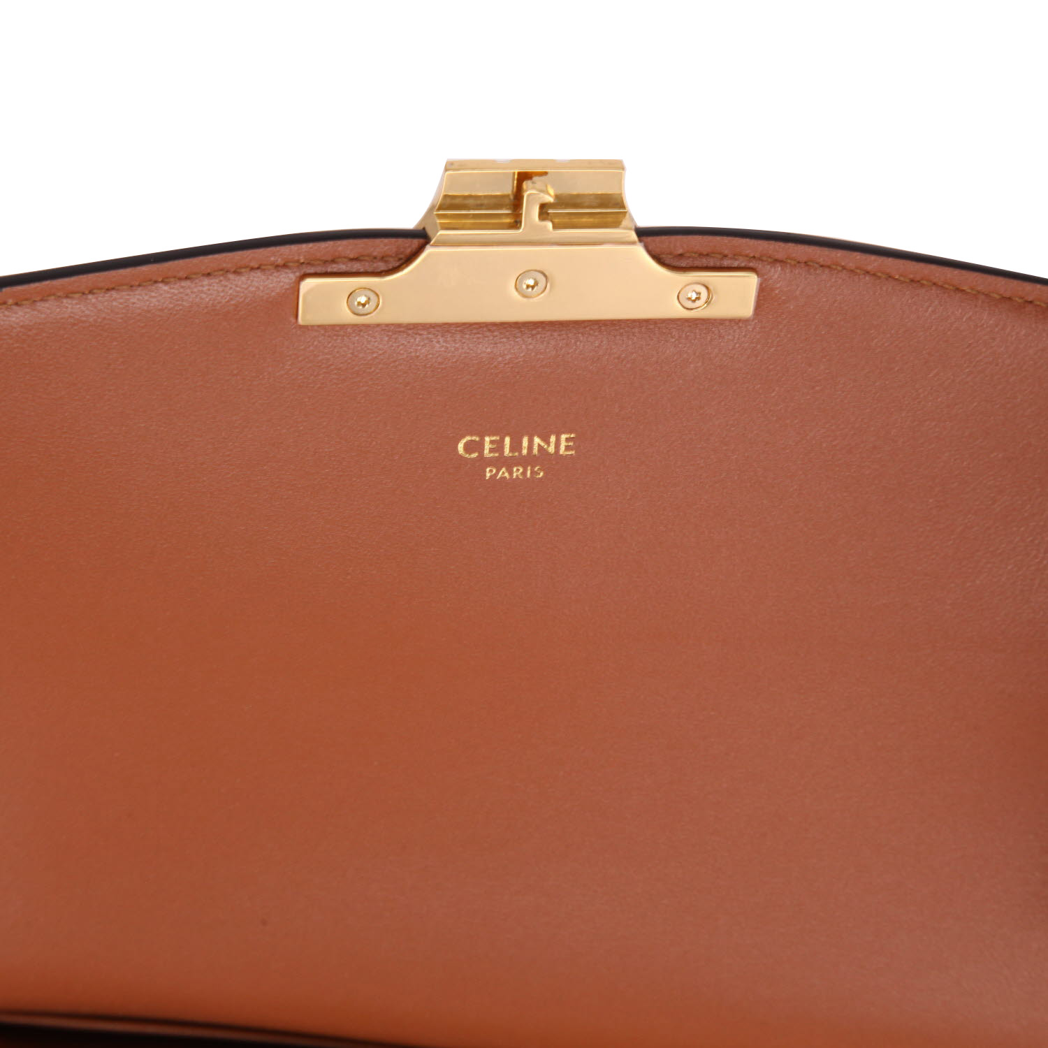 Celine  Triomphe Teen shoulder bag  in beige canvas  and brown leather - Detail D2