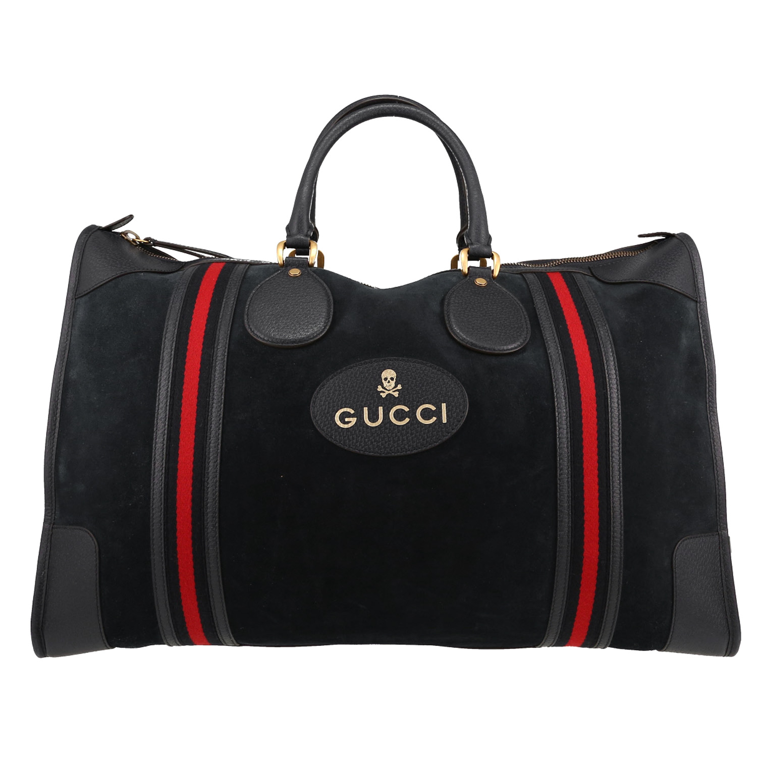Sac de week end Gucci en velours et cuir bleu-marine - Detail D1
