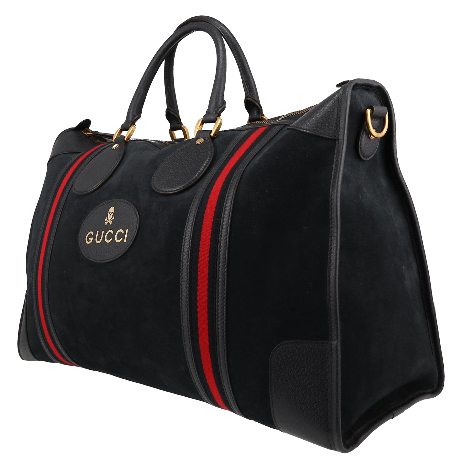 Sac de week end Gucci en velours et cuir bleu-marine - Detail D2