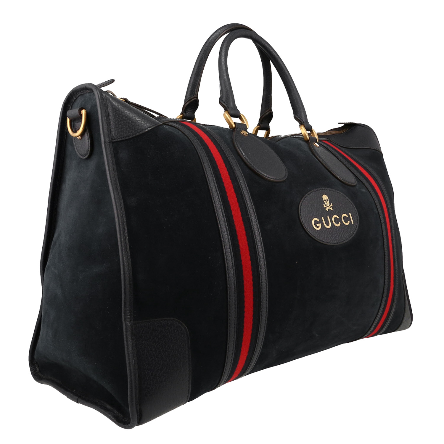 Sac de week end Gucci en velours et cuir bleu-marine - Detail D3