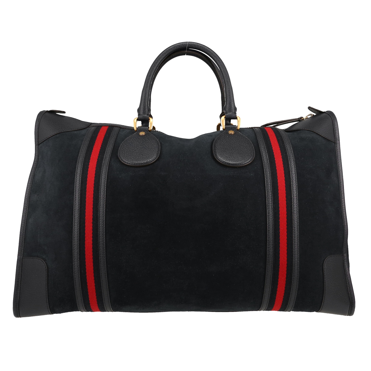 Sac de week end Gucci en velours et cuir bleu-marine - Detail D5