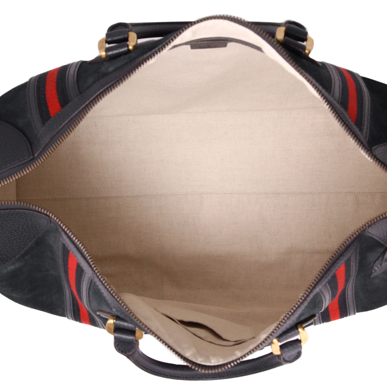 Sac de week end Gucci en velours et cuir bleu-marine - Detail D7