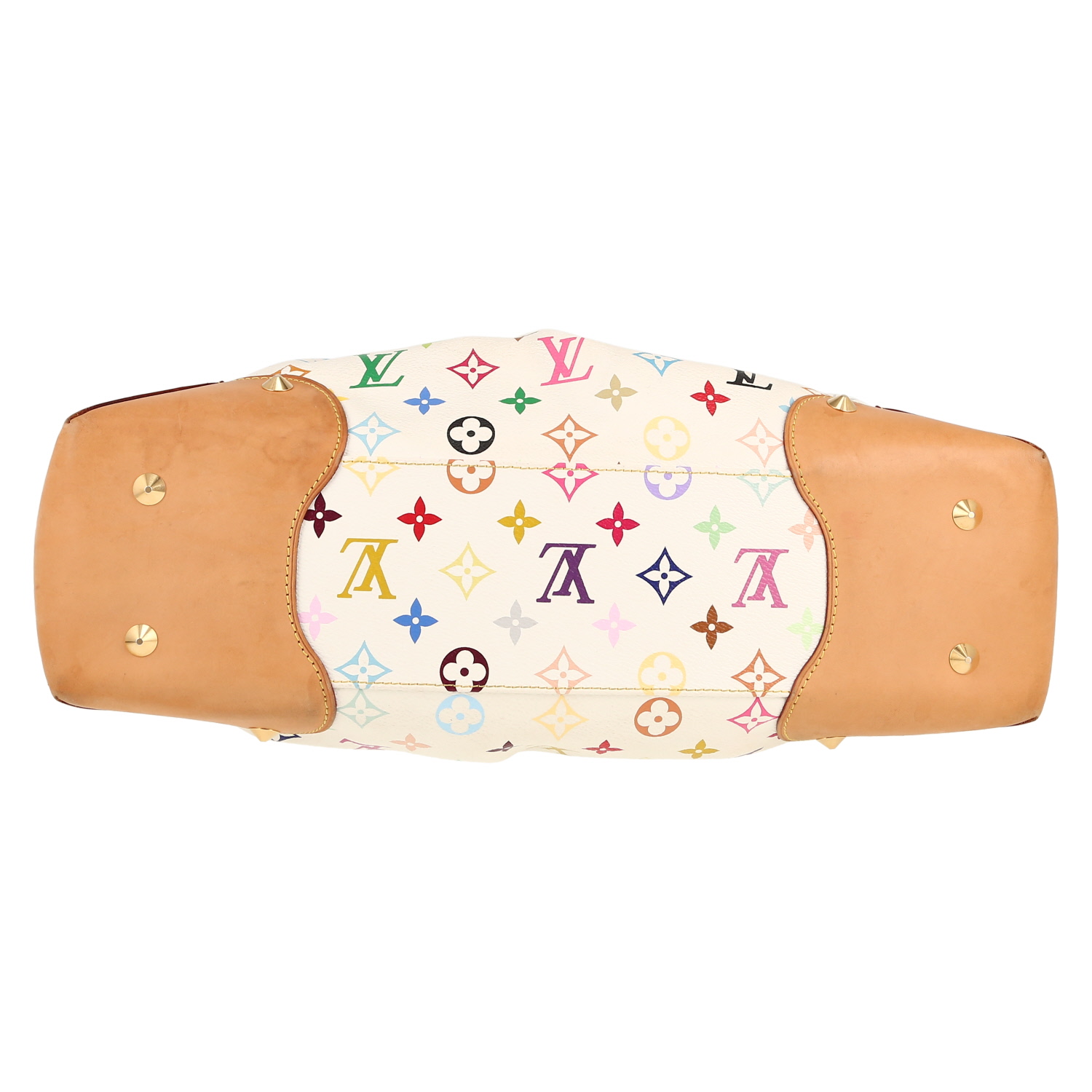 Louis Vuitton  Judy handbag  in multicolor and white monogram canvas  and natural leather - Detail D1