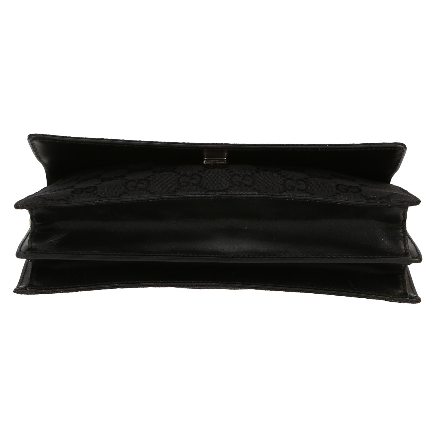 Sac à main Gucci   en toile siglée noire et cuir noir - Detail D1