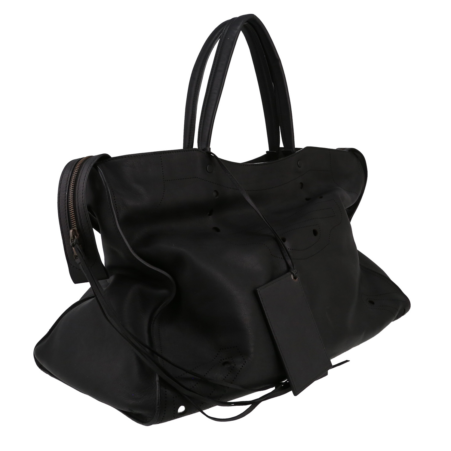 Sac de week end Balenciaga Blackout city en cuir noir - Detail D3