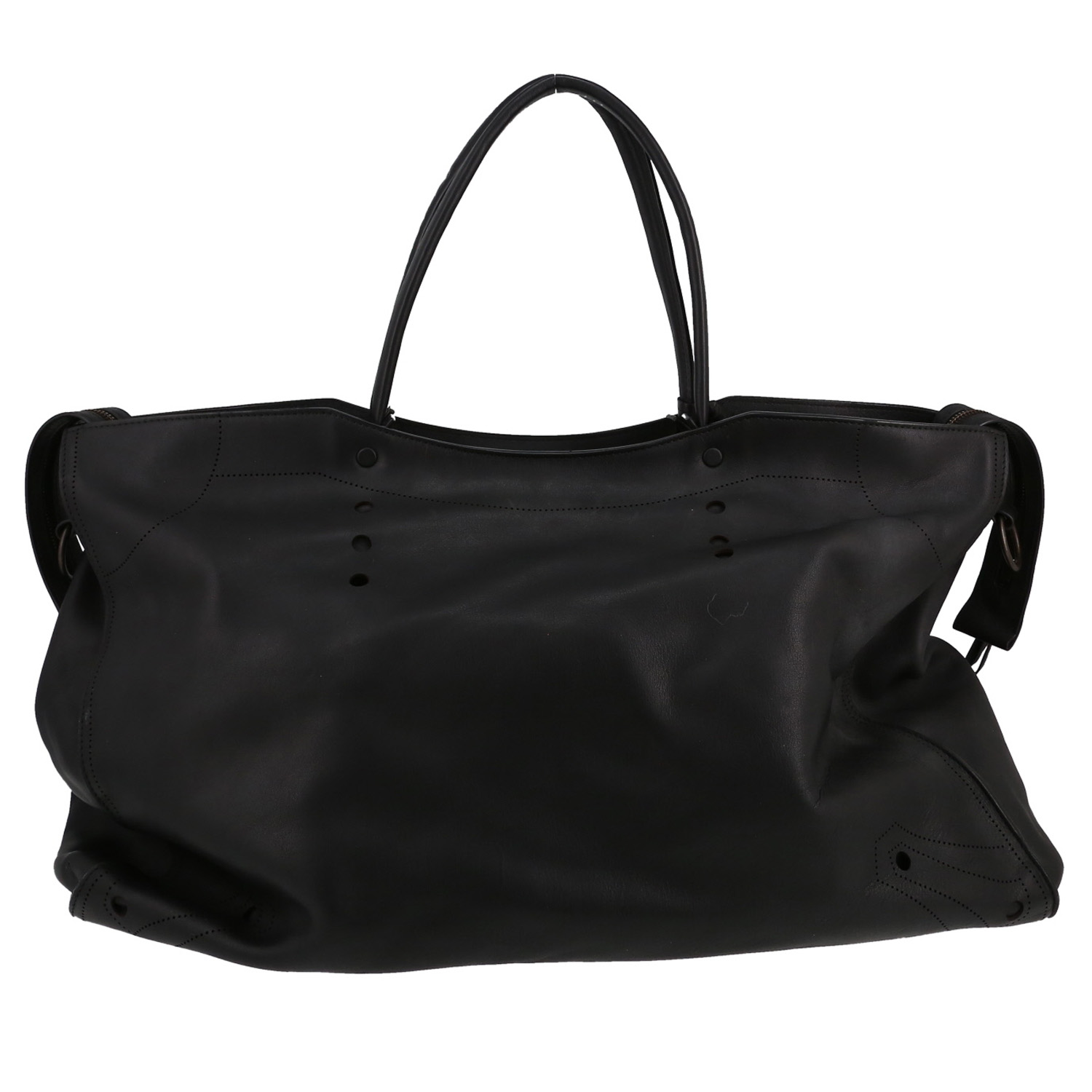 Sac de week end Balenciaga Blackout city en cuir noir - Detail D5