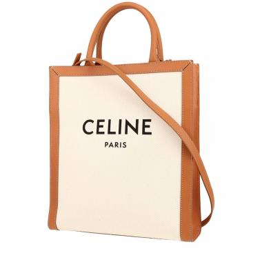 Sac cabas Celine  Vertical en toile beige et cuir marron