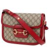 Gucci  1955 Horsebit shoulder bag  in beige monogram canvas  and red leather - 00pp thumbnail
