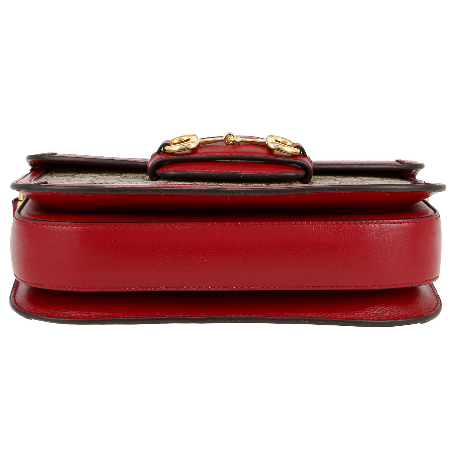 Borsa a tracolla Gucci  1955 Horsebit in tela monogram beige e pelle rossa - Detail D1