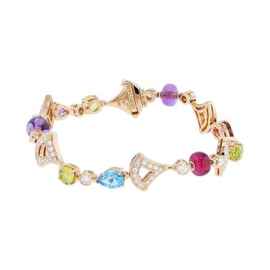 Bracelet Bulgari Divas' Dream en or rose, diamants, améthystes, péridots, rubellites et topaze