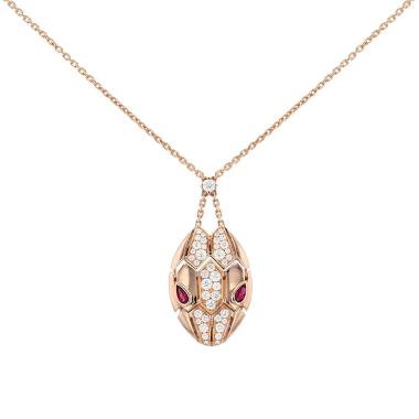 Articulated Bulgari Serpenti necklace in pink gold, rubellites and diamonds