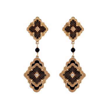 Pendientes colgantes Buccellati Opera Tulle de oro rosa, ónix y diamantes