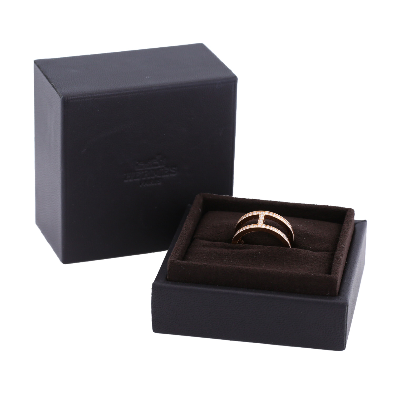 Bague ouverte Hermès Ever Chaîne D'ancre en or rose et diamants - Detail D2