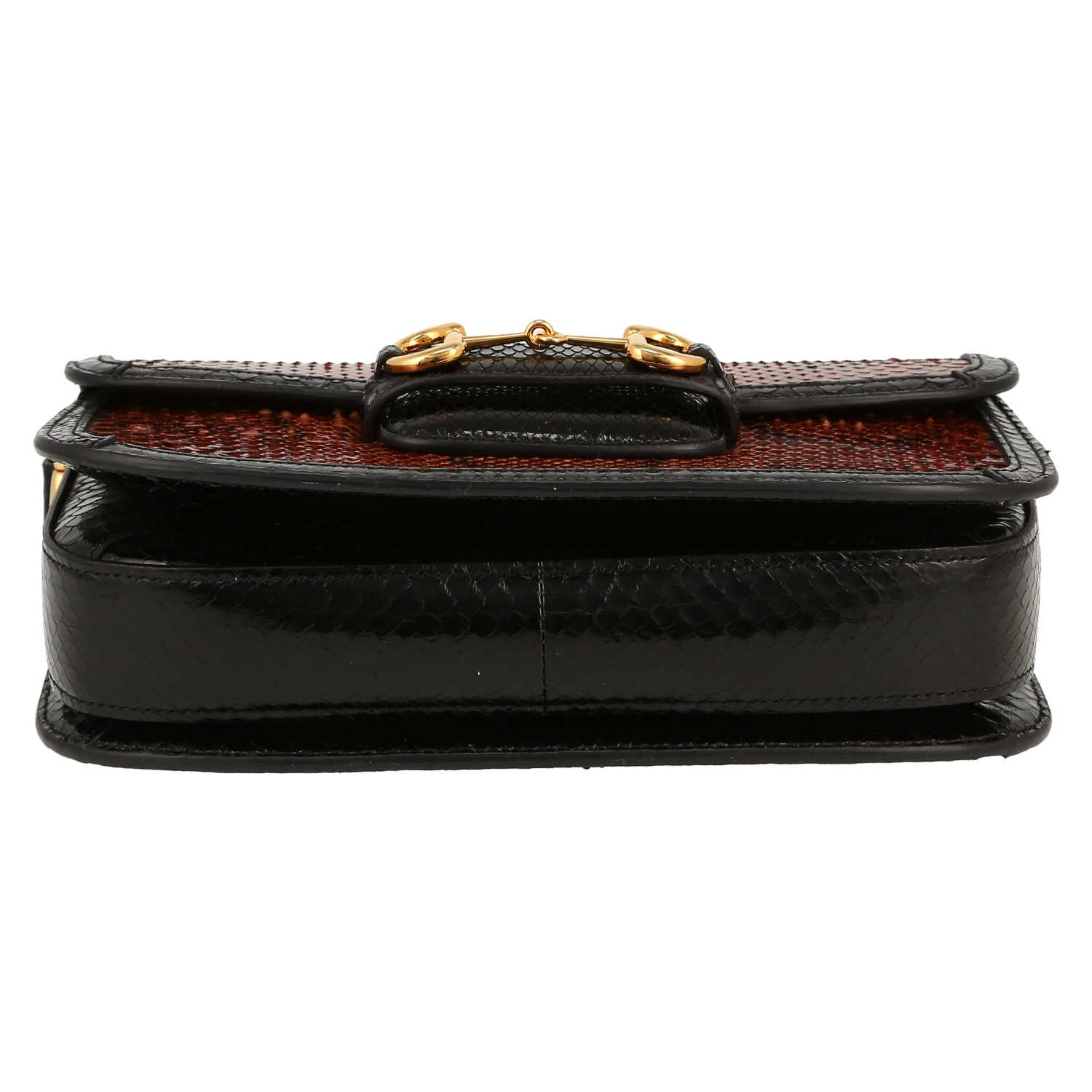 Borsa a tracolla Gucci  1955 Horsebit modello piccolo  in pitone marrone e pelle nera - Detail D1