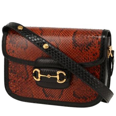 Bolso bandolera Gucci  1955 Horsebit modelo pequeño  en piel de pitón marrón y cuero negro