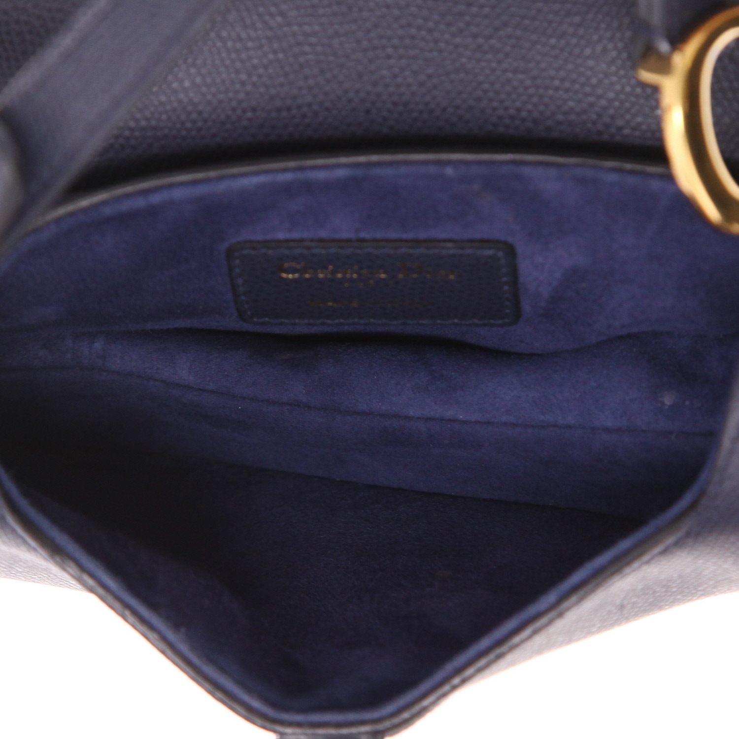 Dior  Saddle mini  handbag  in navy blue grained leather - Detail D3