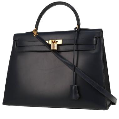 Bolso de mano Hermès  Kelly 35 cm en cuero box azul marino