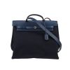 Bolso para llevar al hombro o en la mano Hermès  Herbag en lona azul marino y cuero azul - 360 thumbnail