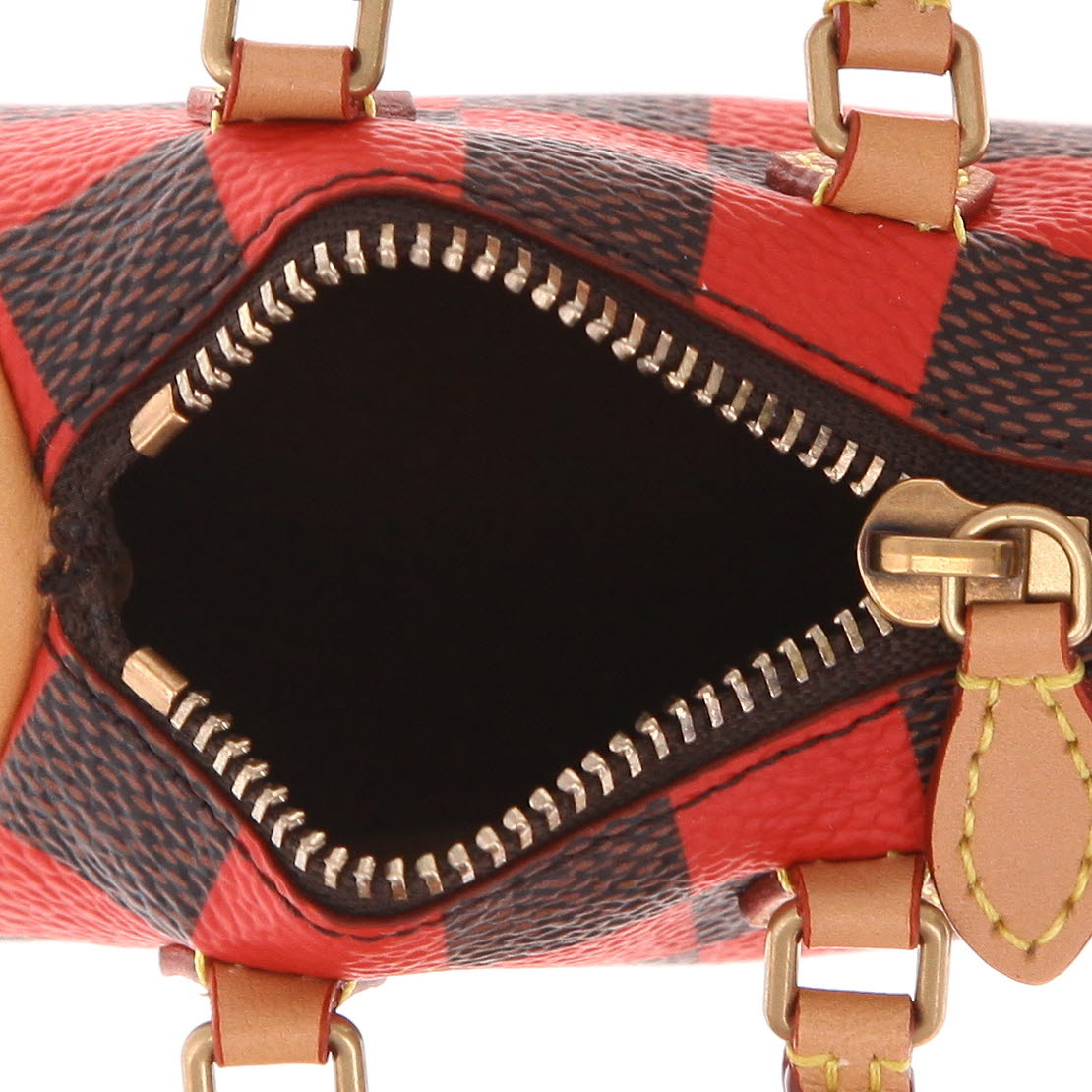 Louis Vuitton  Speedy Editions Limitées key-ring  in brown and red damier canvas  and natural leather - Detail D3