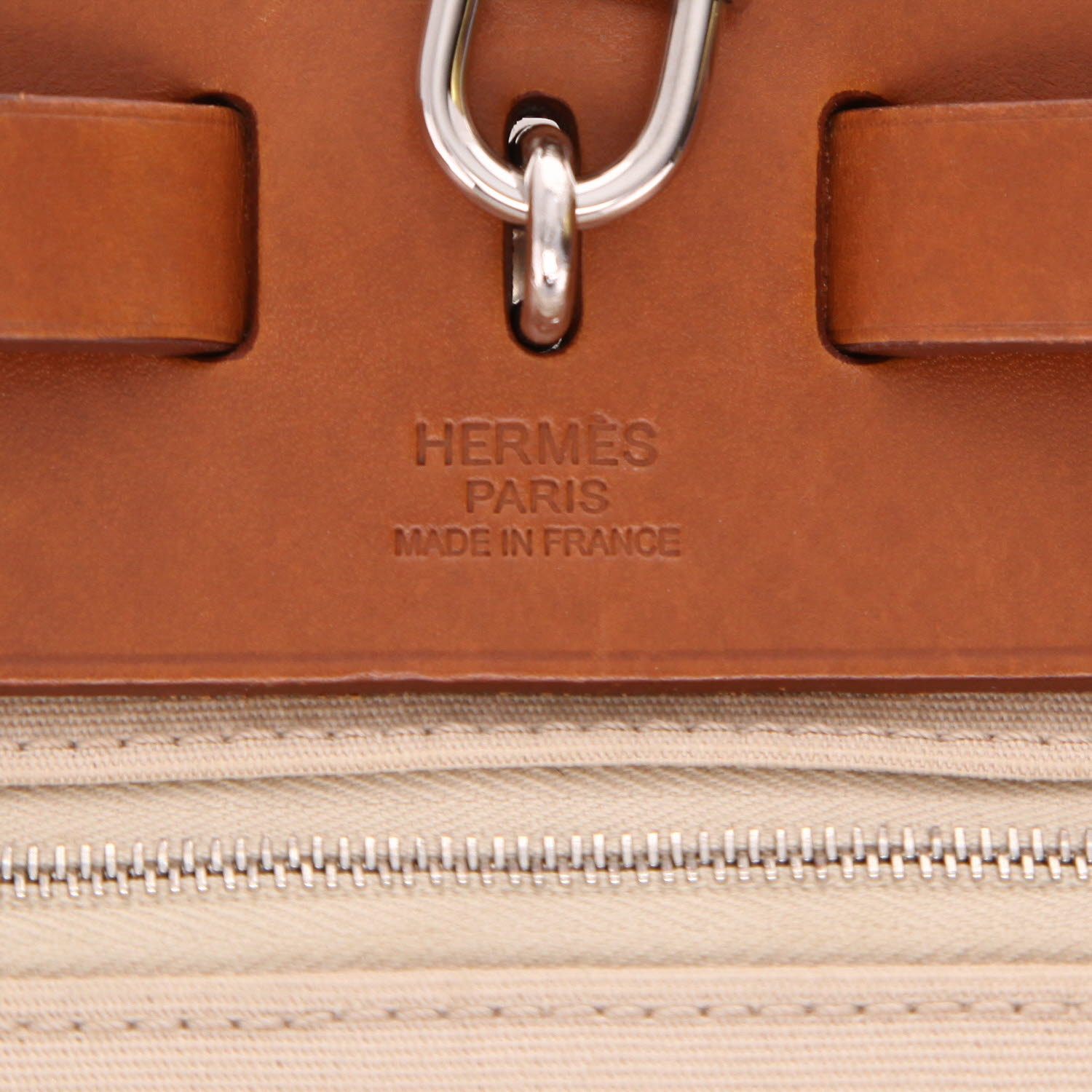 Borsa da spalla o a mano Hermès  Herbag in tela beige e mucca Hunter naturale - Detail D2