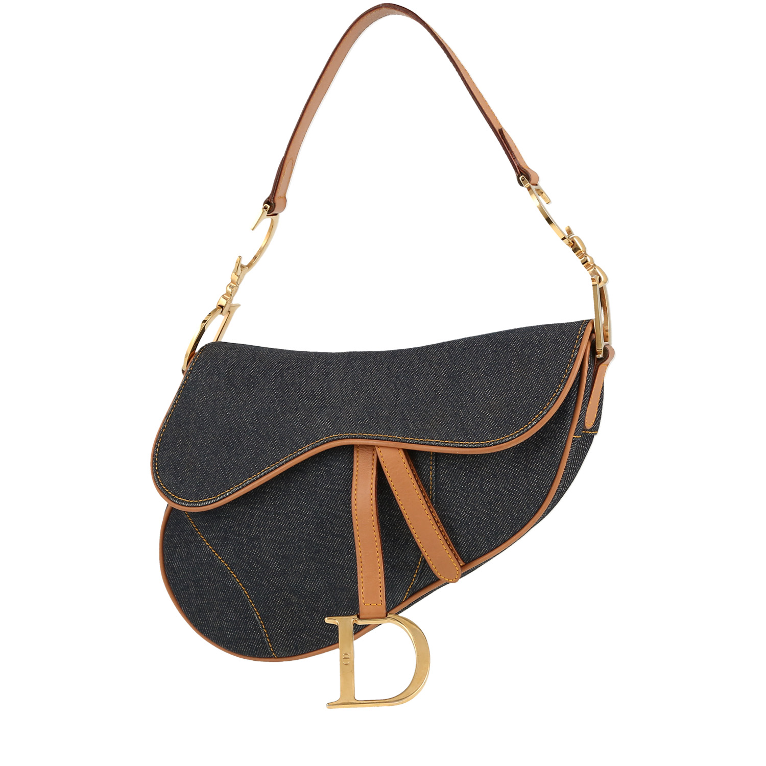 Dior  Vintage shoulder bag  in grey monogram canvas Oblique  and navy blue leather