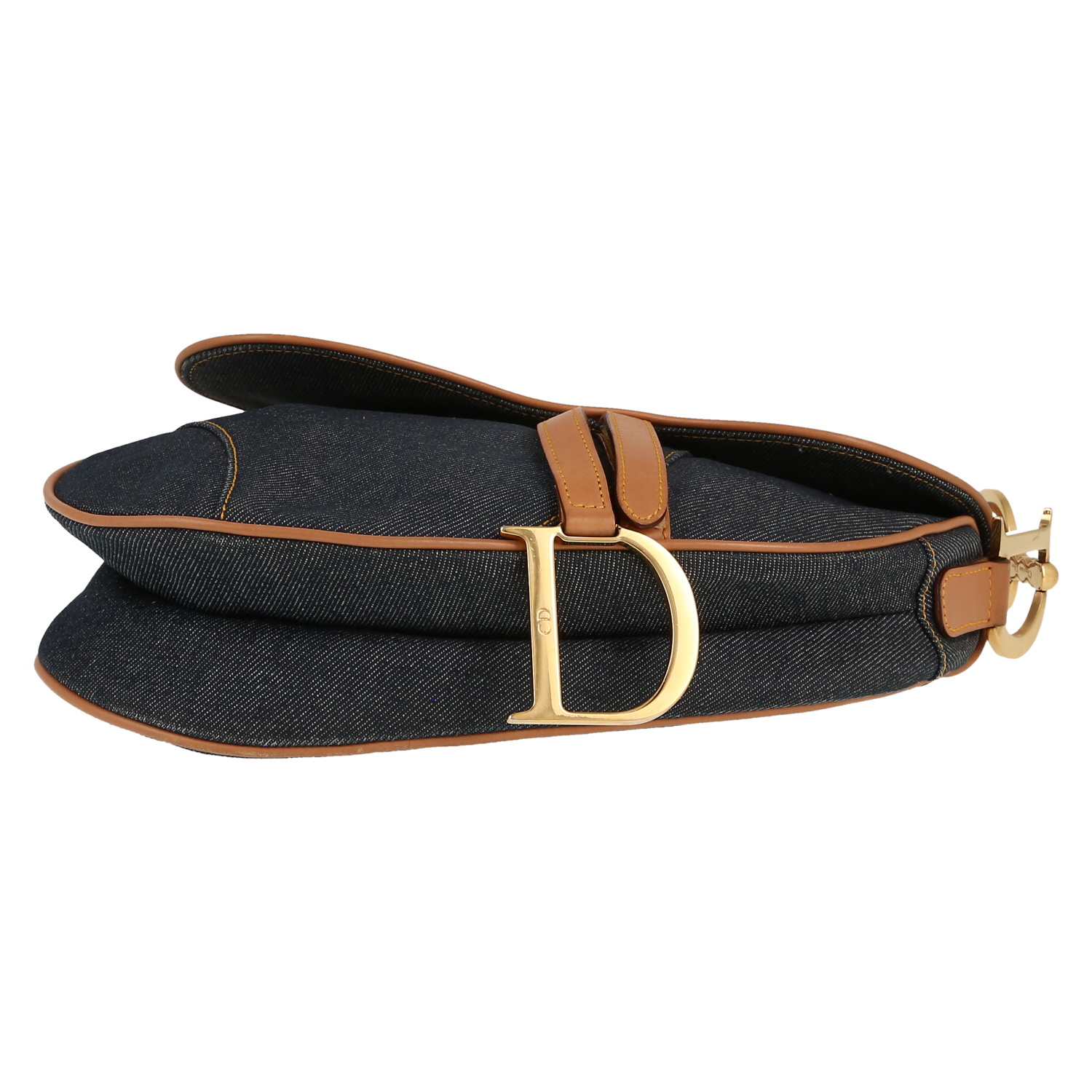 Sac bandoulière Dior  Vintage en toile monogram Oblique grise et cuir bleu-marine - Detail D1