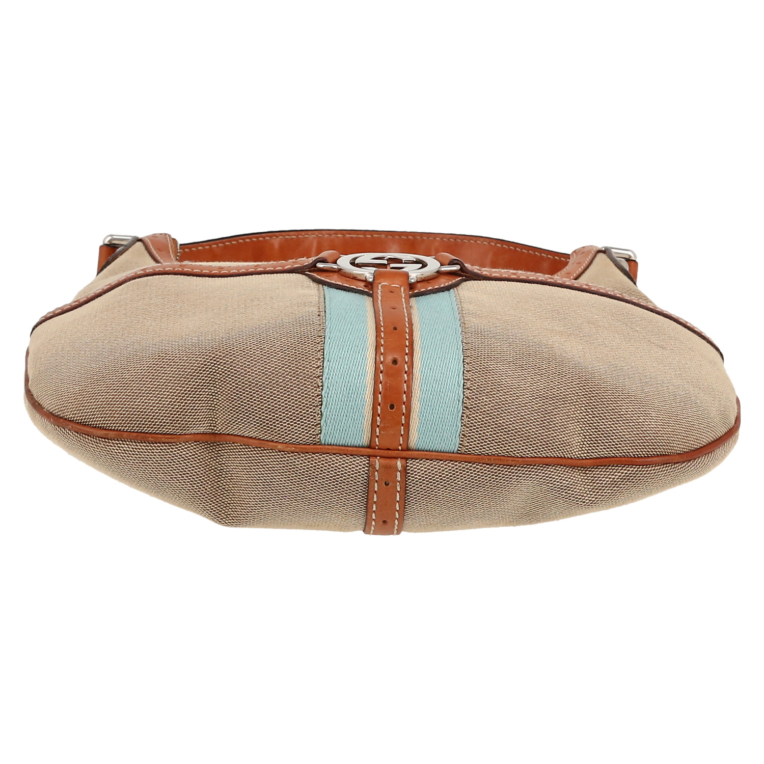 Borsa Gucci  Gucci Vintage in tela beige blu e bianca e pelle naturale - Detail D1