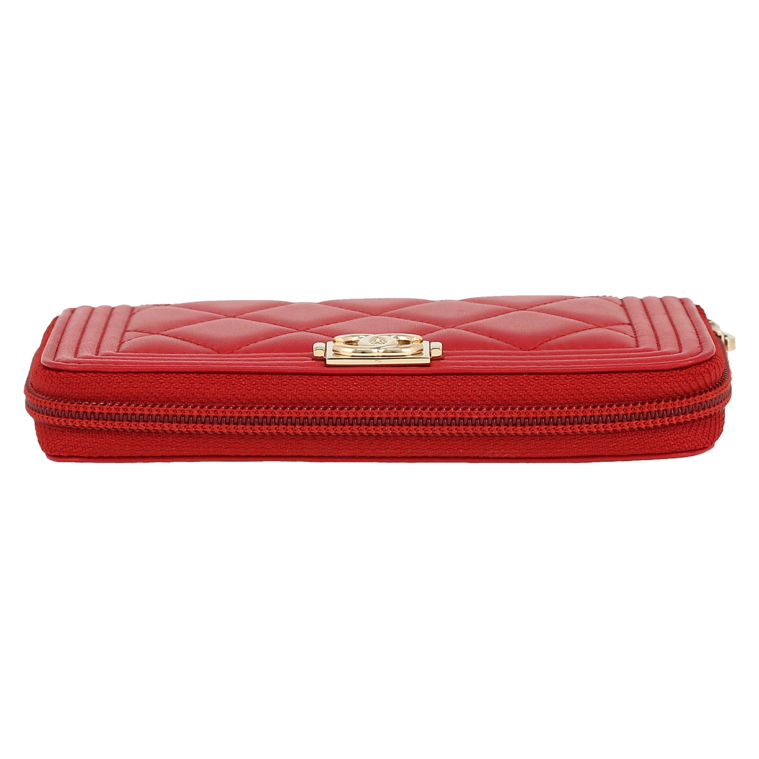Chanel  Boy Wallet wallet  in red quilted leather - Detail D1