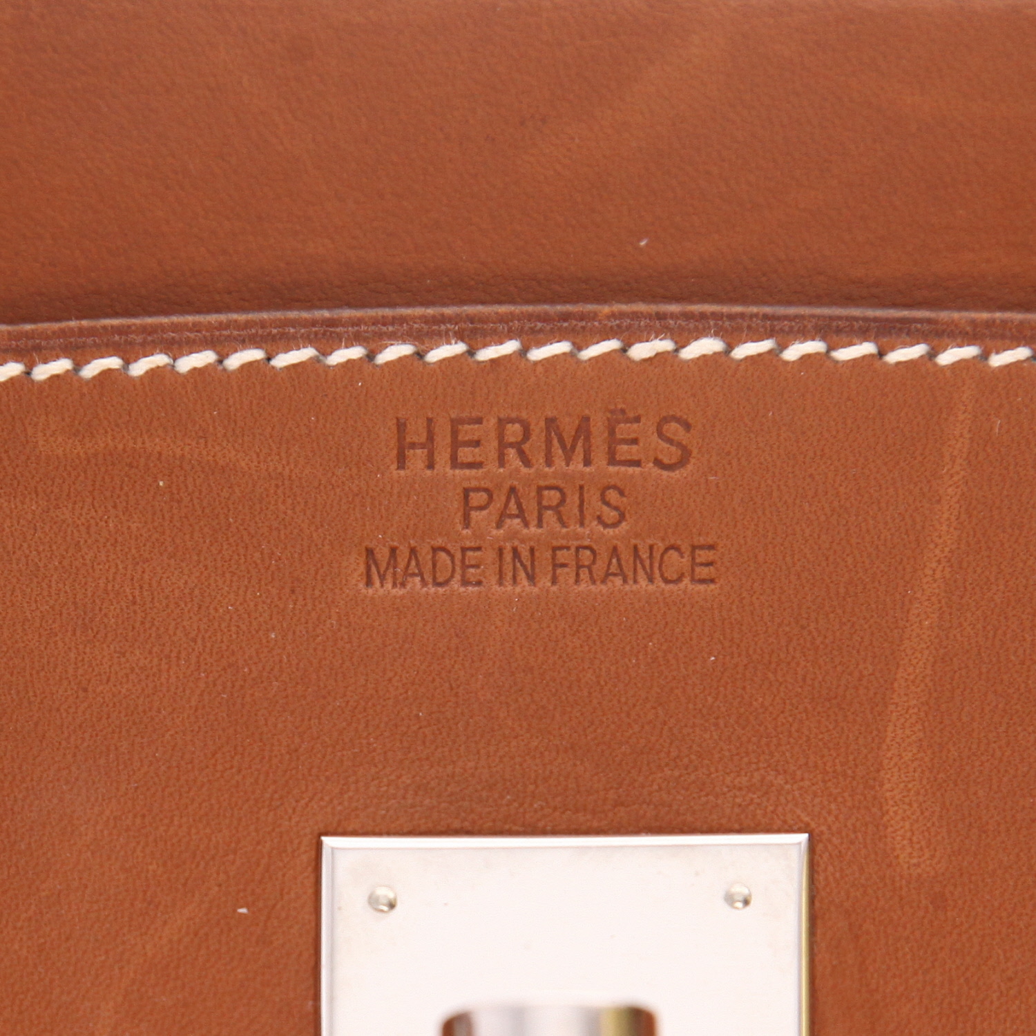 Sac à main Hermès  Birkin 40 cm en cuir Barénia gold et toile beige - Detail D2