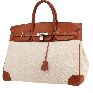 Hermès  Birkin 40 cm handbag  in gold Barenia leather  and beige canvas