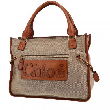 Sac à main Chloé  Hayley en toile beige et cuir marron
