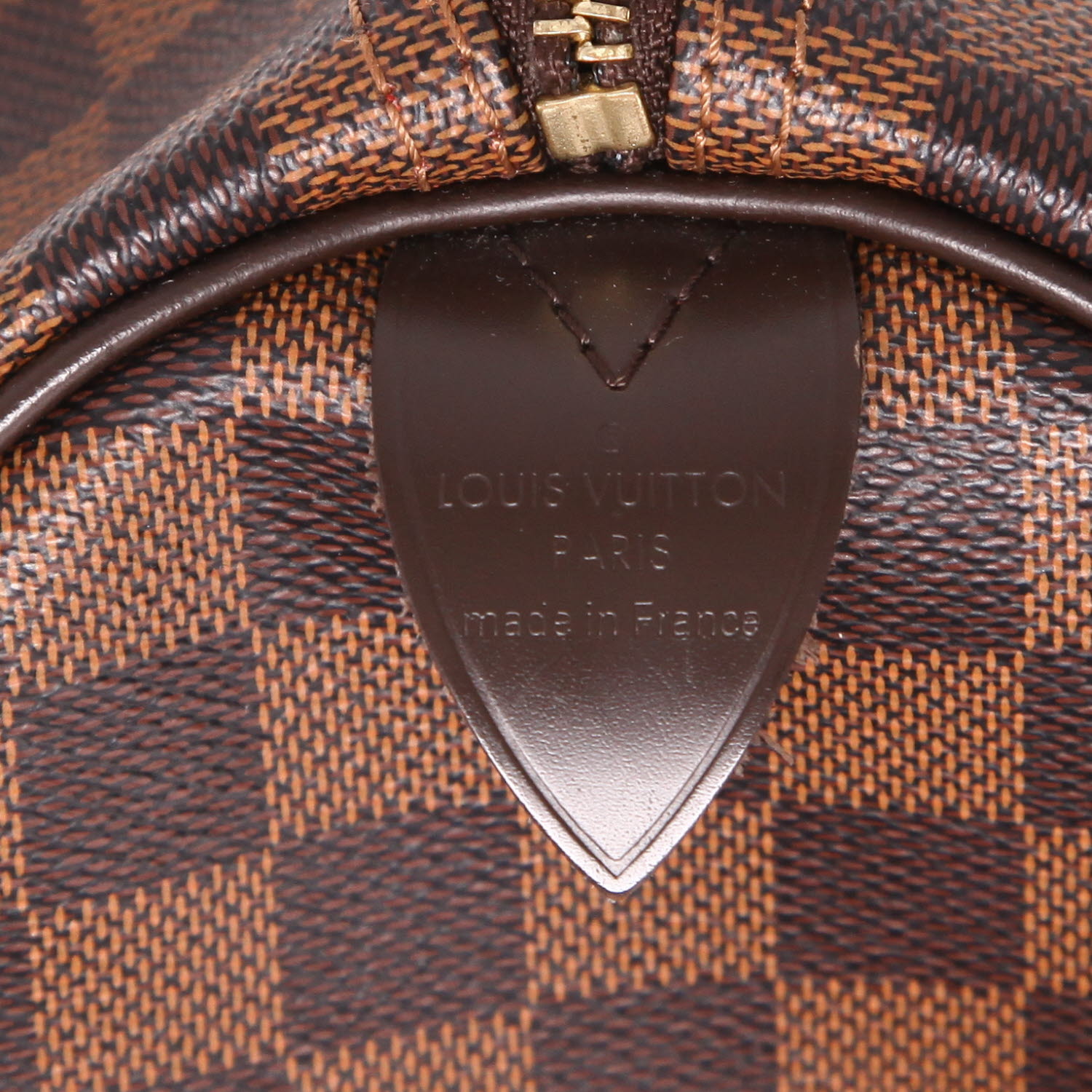 Sac à main Louis Vuitton  Speedy 30 en toile damier ébène et cuir marron - Detail D2