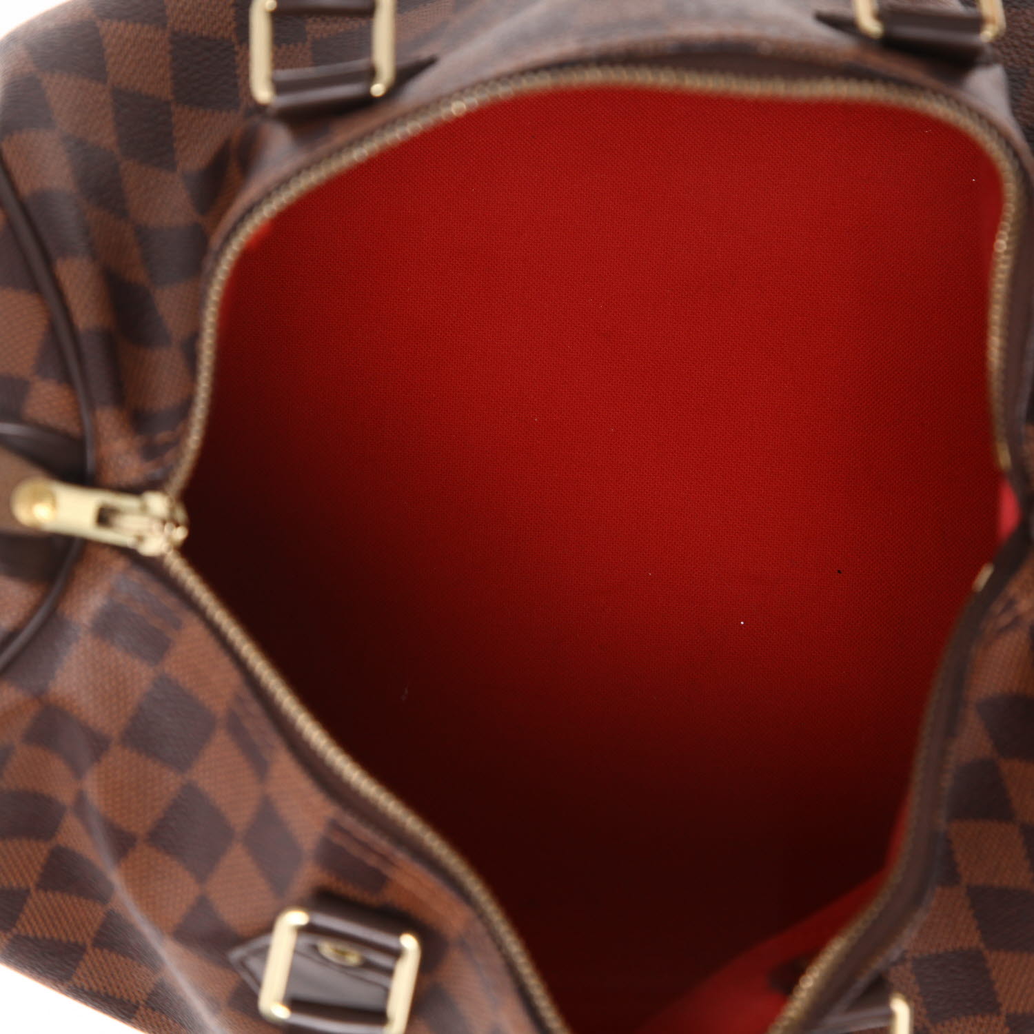 Louis Vuitton  Speedy 30 handbag  in ebene damier canvas  and brown leather - Detail D3