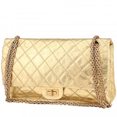 Chanel 2.55 large model  handbag  in gold quilted leather