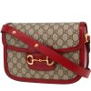 Gucci  1955 Horsebit shoulder bag  in beige "sûpreme GG" canvas  and red leather - 00pp thumbnail