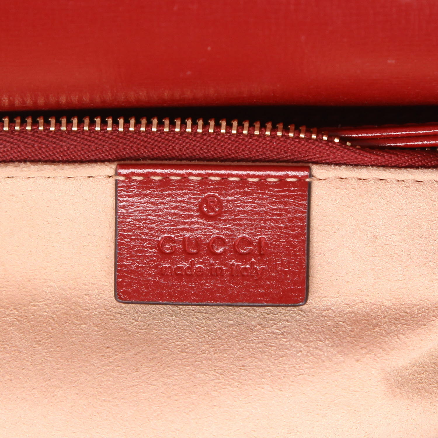 Borsa a tracolla Gucci  1955 Horsebit in tela "sûpreme GG" beige e pelle rossa - Detail D2