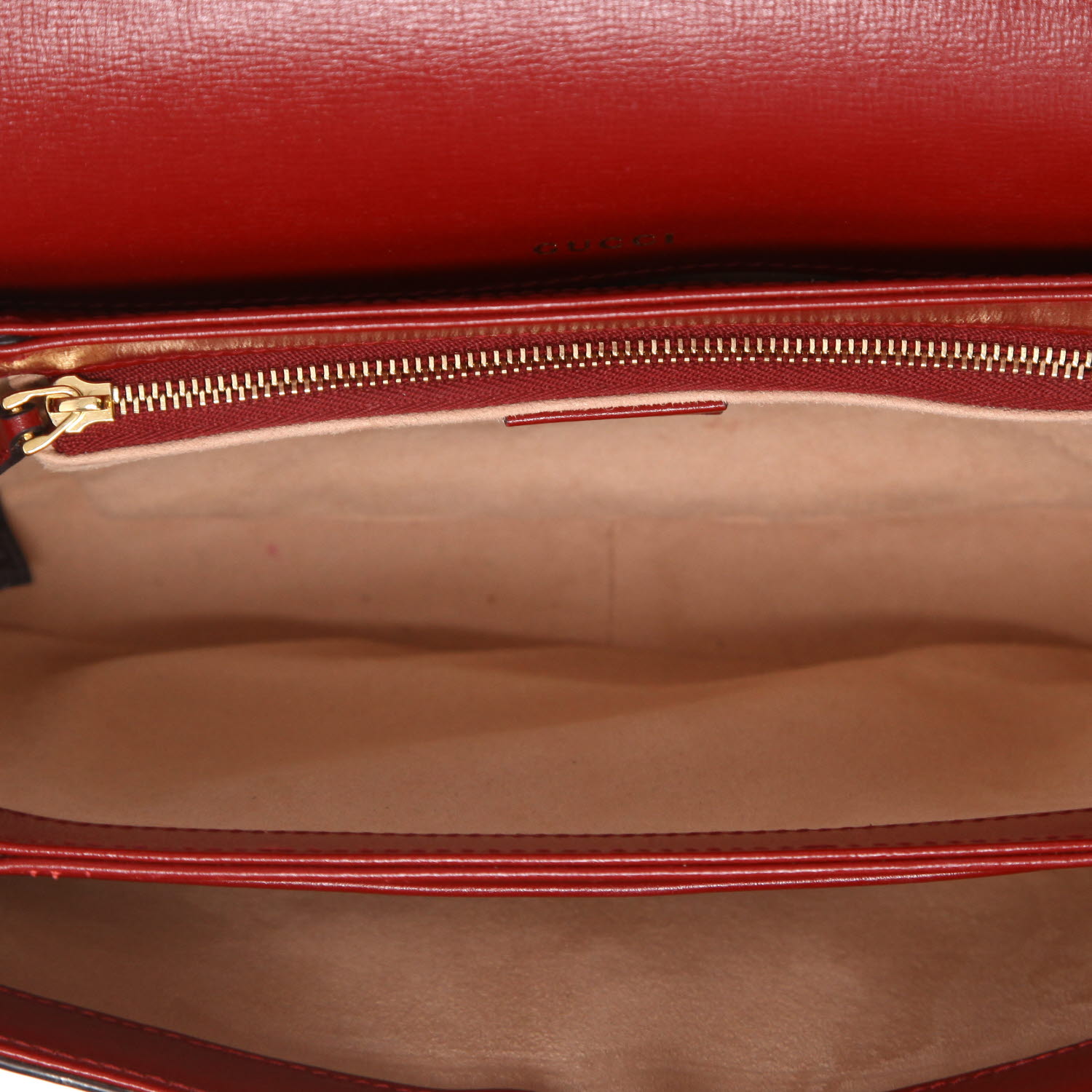 Gucci  1955 Horsebit shoulder bag  in beige "sûpreme GG" canvas  and red leather - Detail D3