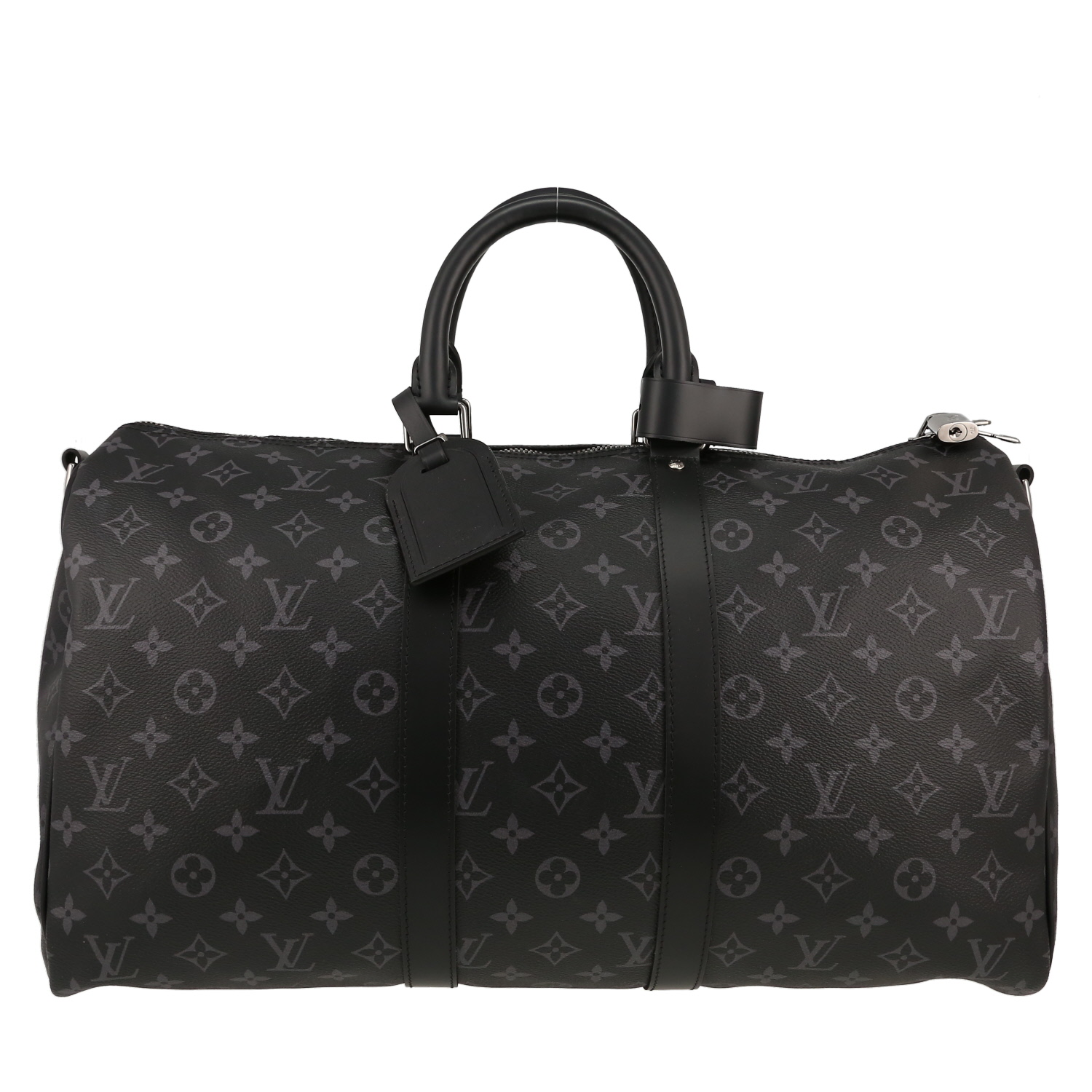 Sac de voyage Louis Vuitton  Keepall 45 en toile monogram noire et cuir noir - Detail D1