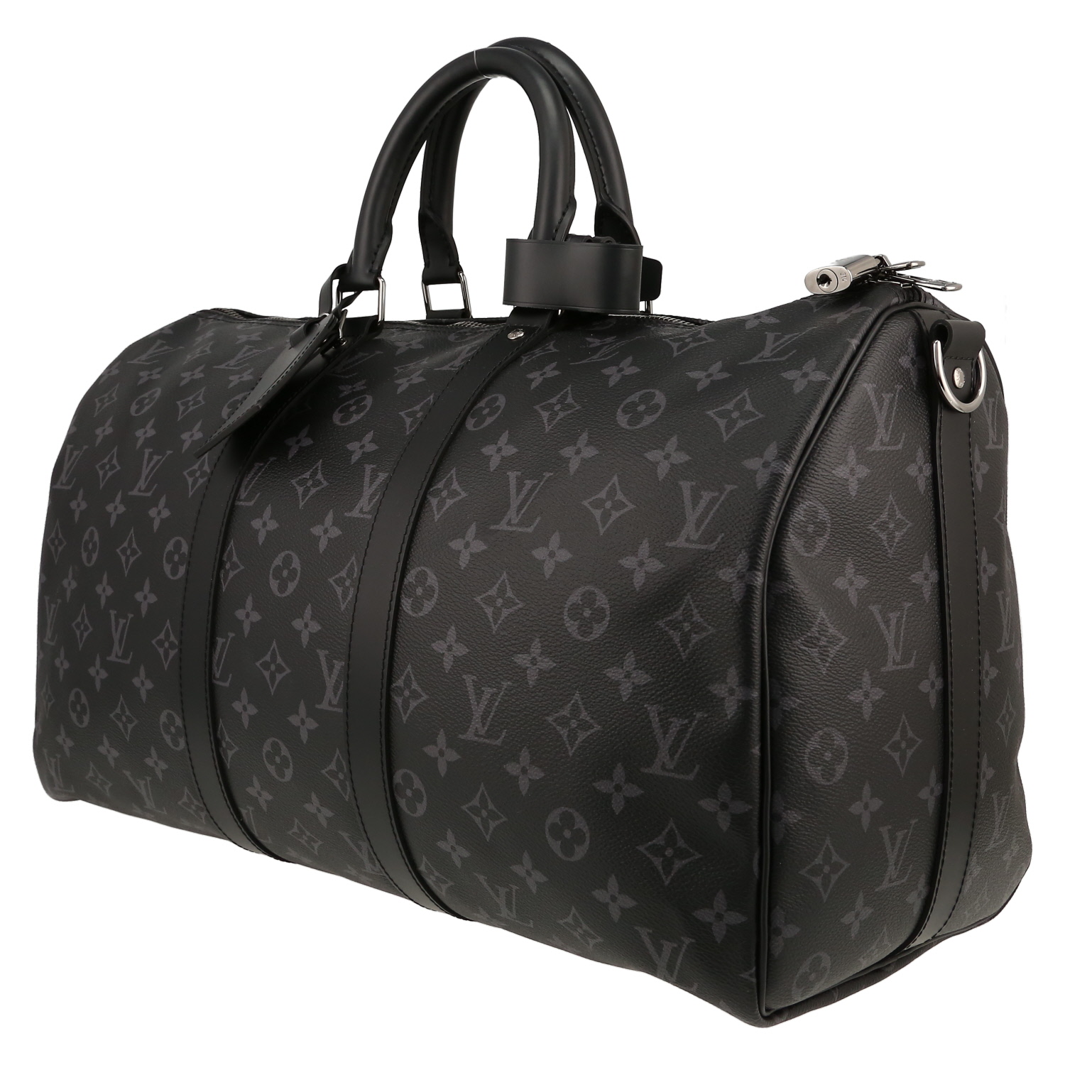 Bolsa de viaje Louis Vuitton  Keepall 45 en lona Monogram negra y cuero negro - Detail D2