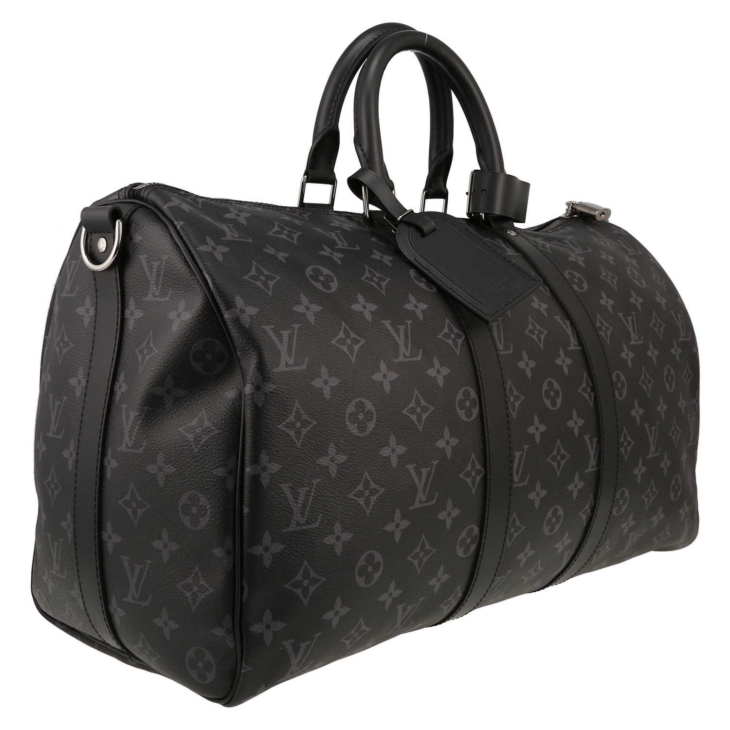 Bolsa de viaje Louis Vuitton  Keepall 45 en lona Monogram negra y cuero negro - Detail D3