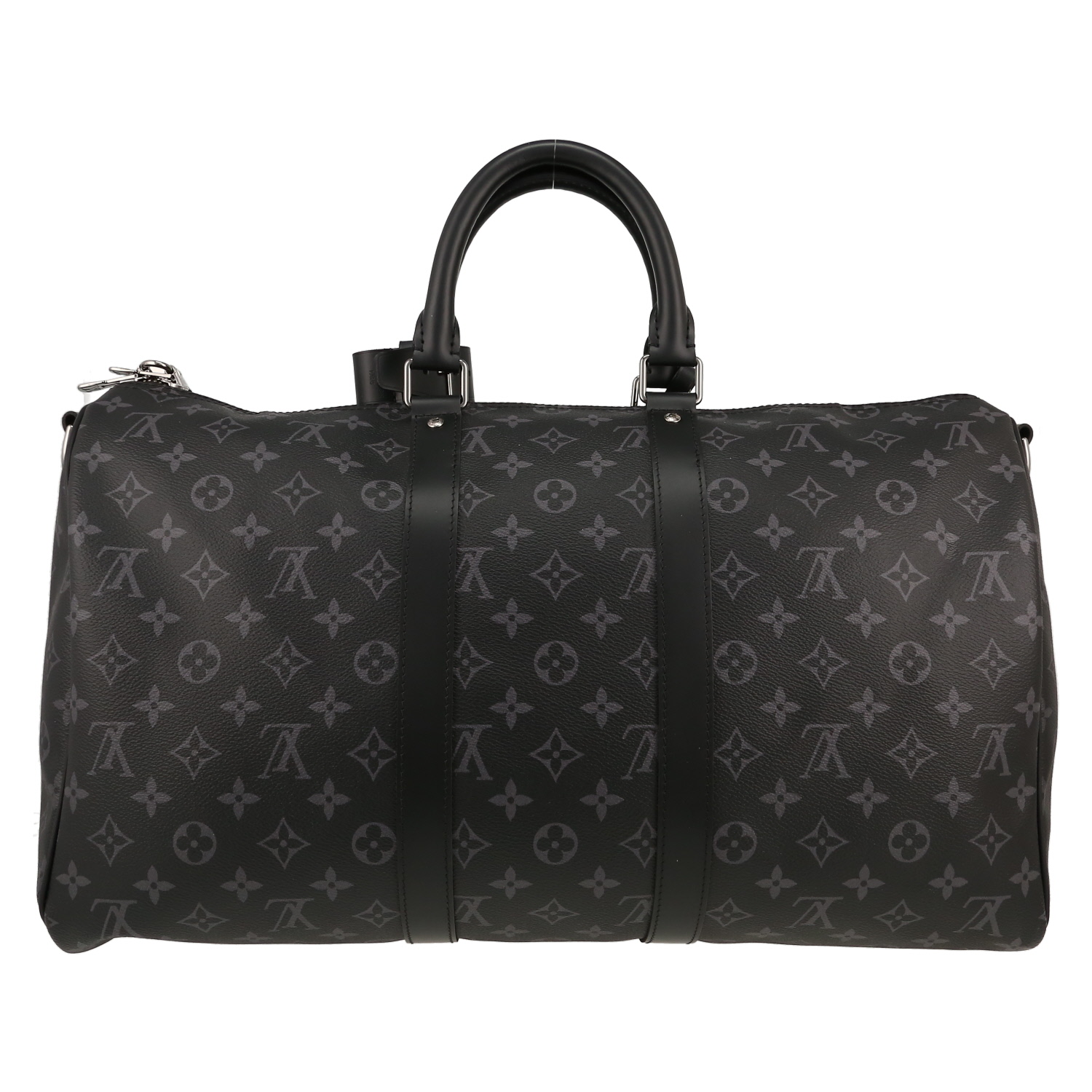 Sac de voyage Louis Vuitton  Keepall 45 en toile monogram noire et cuir noir - Detail D5