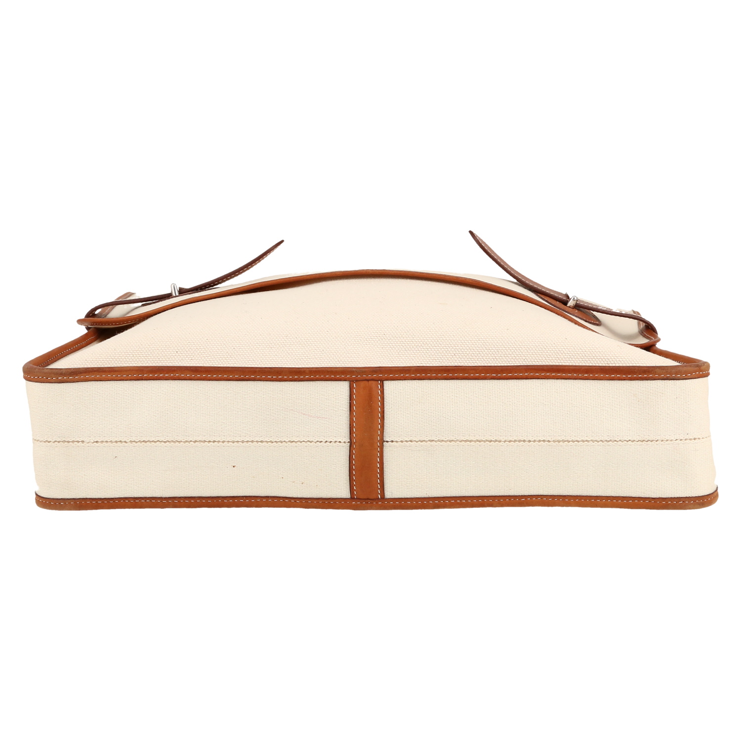 Borsa bisaccia Hermès  Buenaventura in tela beige e pelle gold - Detail D1