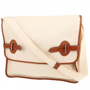 Hermès  Buenaventura messenger bag  in beige canvas  and gold leather