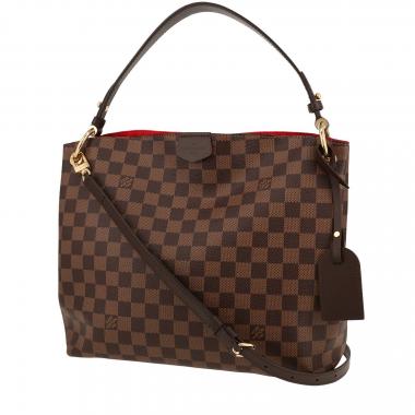 Sac cabas Louis Vuitton  Graceful petit modèle  en toile damier ébène et cuir marron