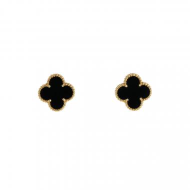 Paire de boucles d'oreilles Chanel J12 Chronographe watch in black ceramic Ref Vintage Alhambra en or jaune et onyx