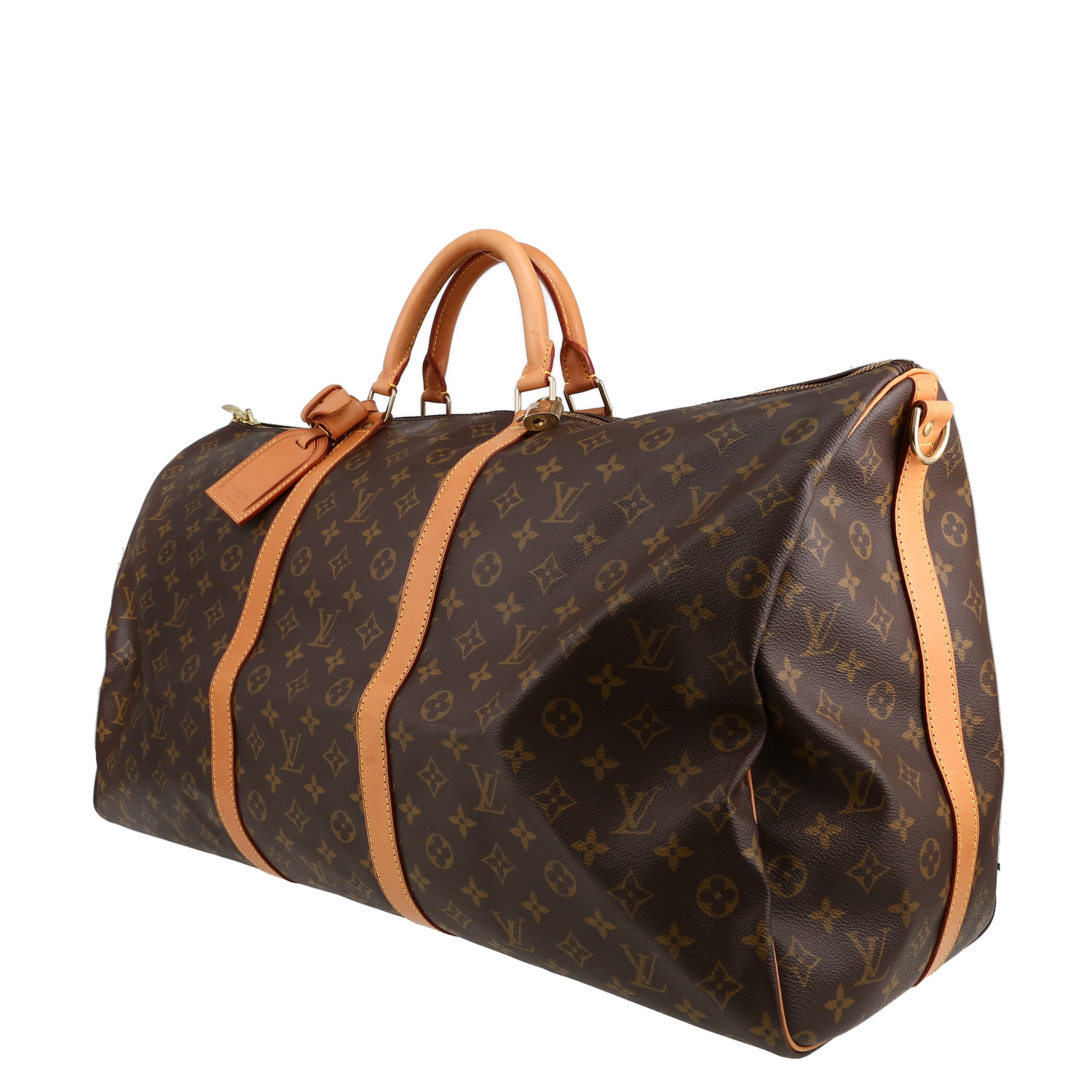 Louis Vuitton  Keepall 60 travel bag  in brown monogram canvas  and natural leather - Detail D2
