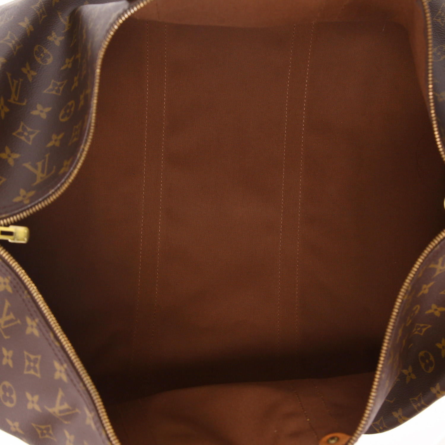 Sac de voyage Louis Vuitton  Keepall 60 en toile monogram marron et cuir naturel - Detail D7